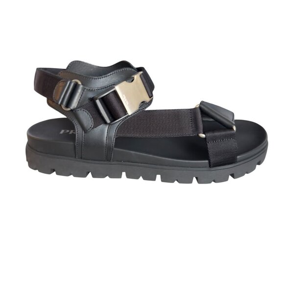 Prada 2x3055 Nastro Black Canvas and Leather Tape Men's Sandal, 10.5 and 11.5 - Picture 1 of 16